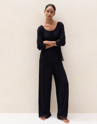 Cooling Jersey Long Sleeve Lace Hem Pyjama Set 
