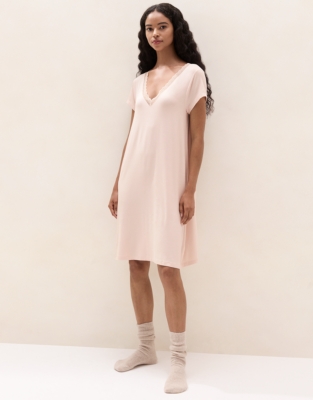 Cooling Jersey V Neck Lace Trim Nightie