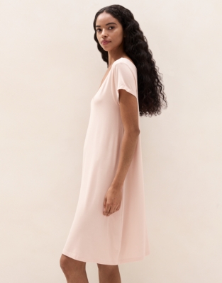 Cooling Jersey V Neck Lace Trim Nightie - Chalk Pink