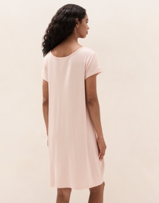 Cooling Jersey V Neck Lace Trim Nightie - Chalk Pink