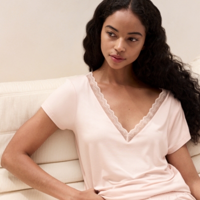 Cooling Jersey V Neck Lace Trim Pyjama Set