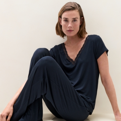Cooling Jersey V Neck Lace Trim Pyjama Set