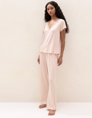 Cooling Jersey V Neck Lace Trim Pyjama Set