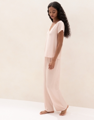Cooling Jersey V Neck Lace Trim Pyjama Set