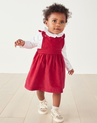 Cord Heart Pocket Pinafore & Frill Collar Top Set (0–18mths)