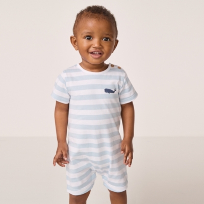 Cotton ‘Whale’ Striped Romper (0–24mths)