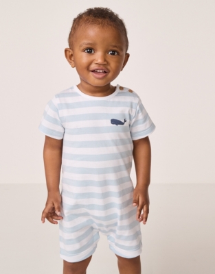 Cotton ‘Whale’ Striped Romper (0–24mths)