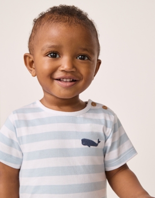 Cotton ‘Whale’ Striped Romper (0–24mths)