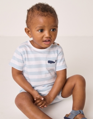 Cotton ‘Whale’ Striped Romper (0–24mths)