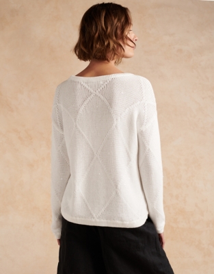 Cotton ArgylePattern Sparkle Sweater All Clothing Sale The White