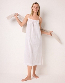 Cotton Boho Mini Broderie Strappy Midi Nightgown