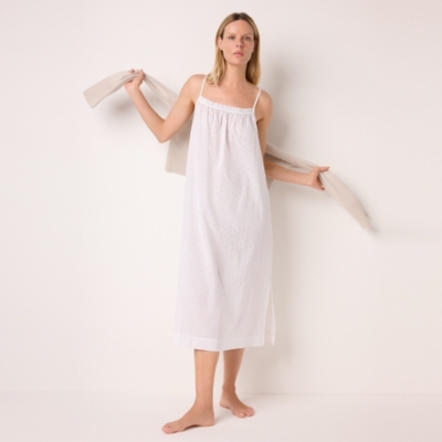 Cotton Boho Mini Broderie Strappy Midi Nightie