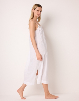 Cotton Boho Mini Broderie Strappy Midi Nightie