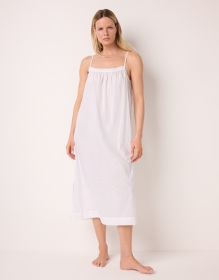 Cotton Boho Mini Broderie Strappy Midi Nightie