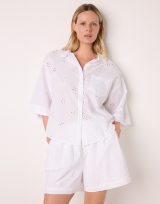 Cotton Boxy Button Through All Over Broderie Pyjama Set