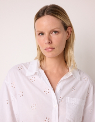 Cotton Boxy Button Through All Over Broderie Pyjama Set