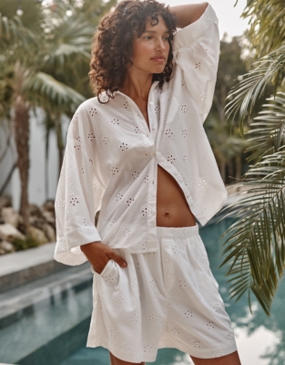Cotton Boxy Button Through All Over Broderie Pyjama Set