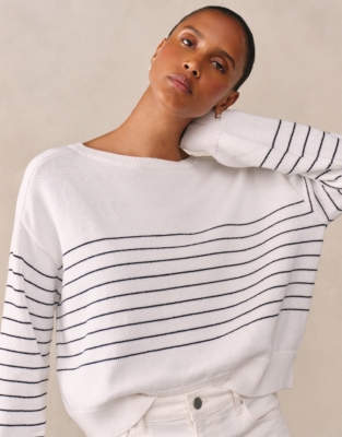Cotton Breton Stripe Curved Hem Jumper