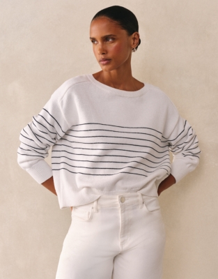 Cotton Breton Stripe Curved Hem Jumper