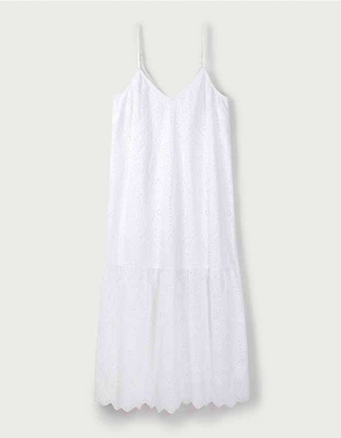 Cotton Broderie Strappy Midi Dress | Clothing Sale | The White Company UK