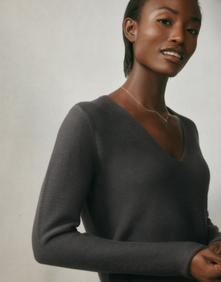 Cotton Button Back Sweater - Espresso