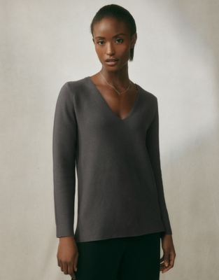 Cotton Button Back Sweater - Espresso