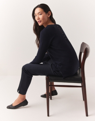 Cotton Button Back Sweater - Navy
