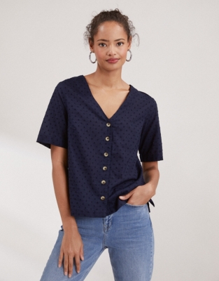 Cotton Button Front Dobby Blouse | Clothing Sale | The White Company UK