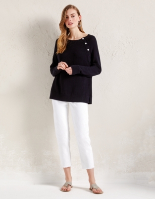 Cotton Button Shoulder Jumper Clothing Sale The White Company UK