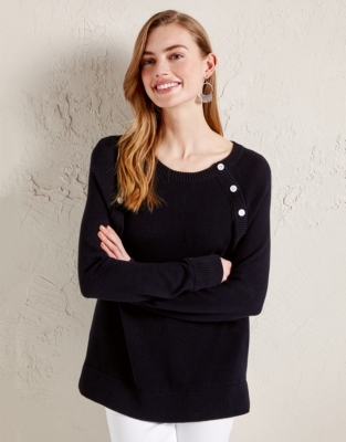 Cotton Button Shoulder Jumper Clothing Sale The White Company UK