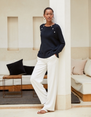 Cotton Button Shoulder Jumper Clothing Sale The White Company UK