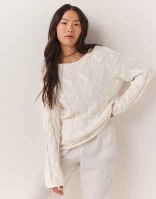 Cotton Cable Rolled Edge Jumper | Jumpers & Cardigans | The White ...