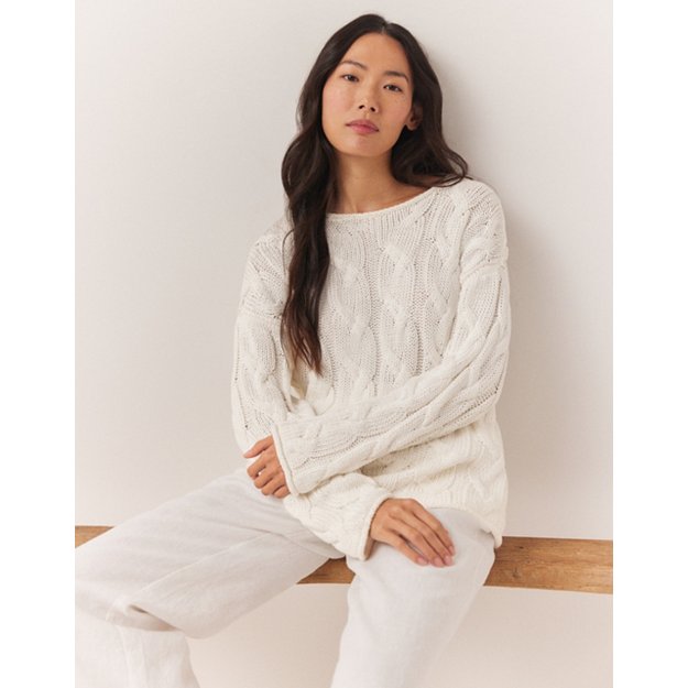 Cotton Cable Rolled Edge Jumper | Jumpers & Cardigans | The White Company