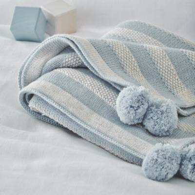 CottonCashmere Blue Striped Blanket Baby Blankets The White Company UK