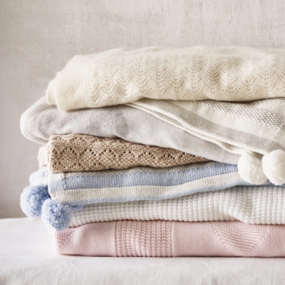 CottonCashmere Blue Striped Blanket Baby Blankets The White Company UK