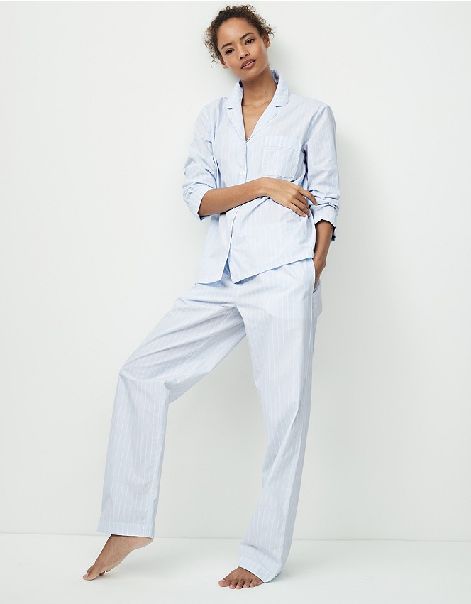 Cotton Chalk Stripe Pyjama Bottoms | Pyjamas | The White Company UK