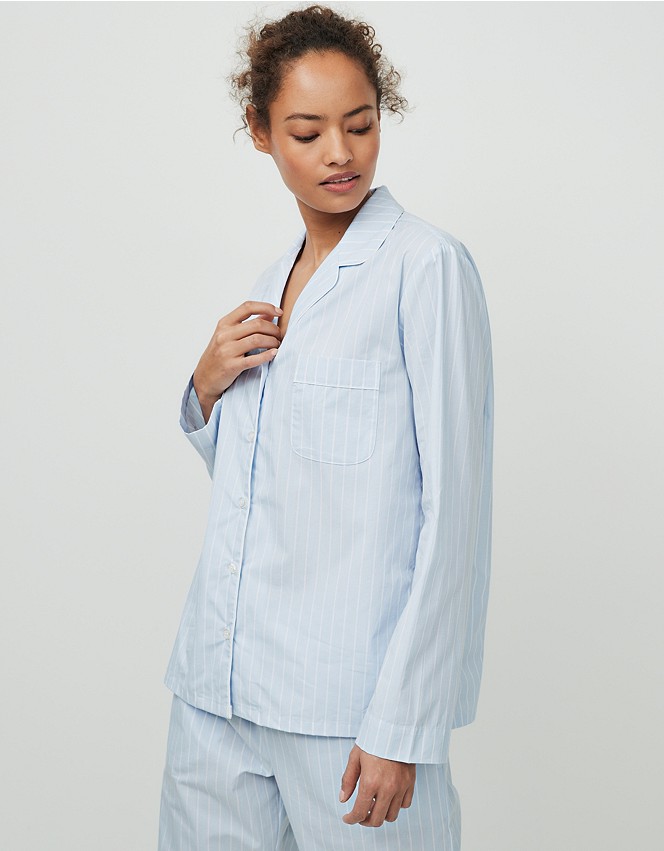 Cotton Chalk Stripe Pyjama Shirt | Pyjamas | The White Company UK