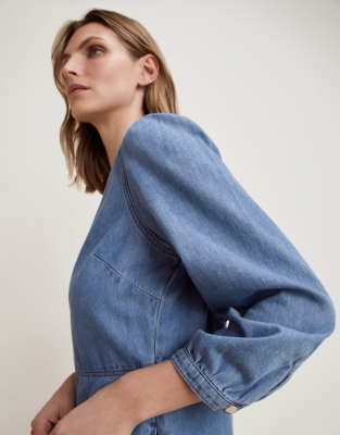 Cotton Denim Midi Dress