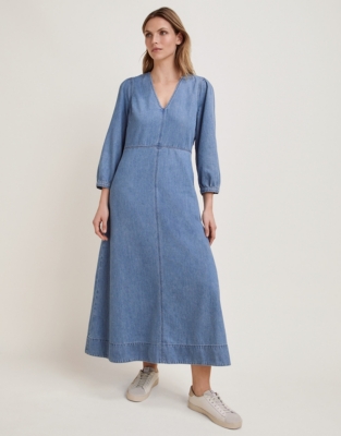 Cotton Denim Midi Dress