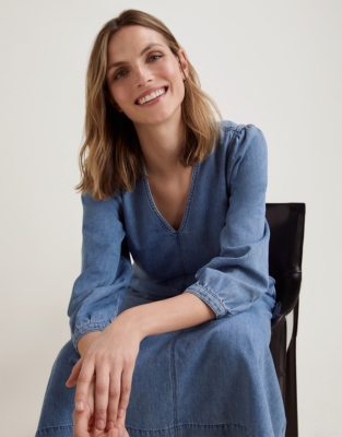 Cotton Denim Midi Dress