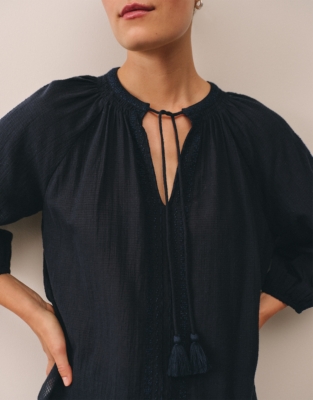 Cotton Embroidered Long Sleeve Blouse