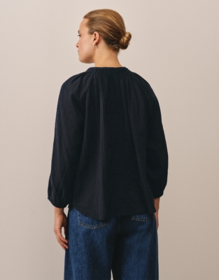 Cotton Embroidered Long Sleeve Blouse