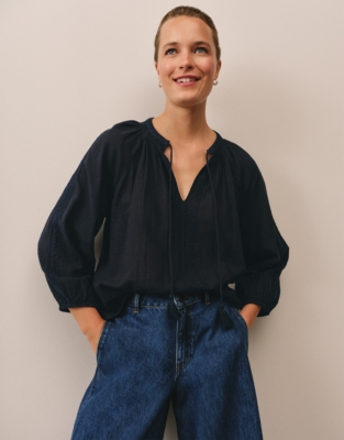 Cotton Embroidered Long Sleeve Blouse