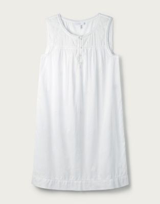 Cotton Embroidered Pintuck Nightgown | Nightgowns | The White Company US