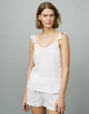 Cotton Embroidered Spot Pyjama Top | Pyjamas | The White Company UK