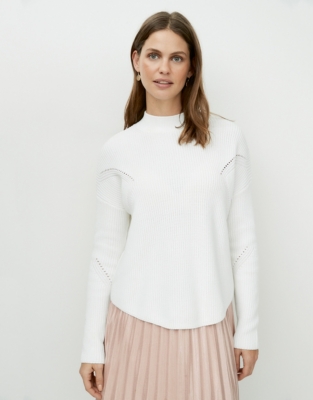 Cotton Funnel-Neck Pointelle Sweater | Sweaters & Cardigans | The White ...