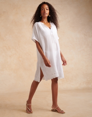 Cotton Gauze Broderie Hem Beach Cover Up