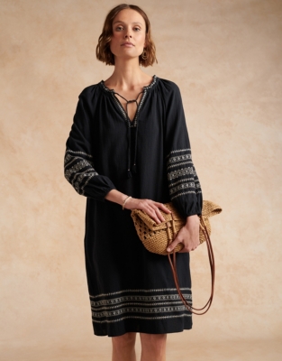 Cotton Gauze Embroidered Boho Dress | All Clothing Sale | The White Company