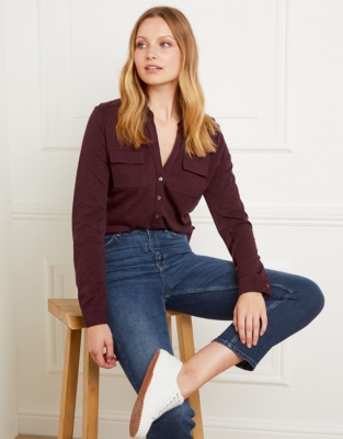 half button up shirt women's