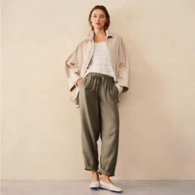 Cotton Herringbone Tapered Trousers